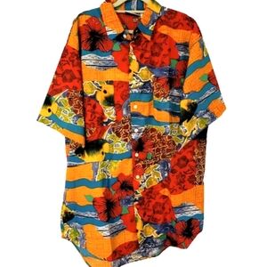 Island Life by Catalina Tropical Cotton Button Down Shirt Size XL NWT